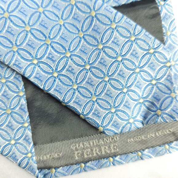Gianfranco Ferre Blue Geometric Engram Silk Tie Made In Italy 57" x 3.75" - Picture 4 of 7